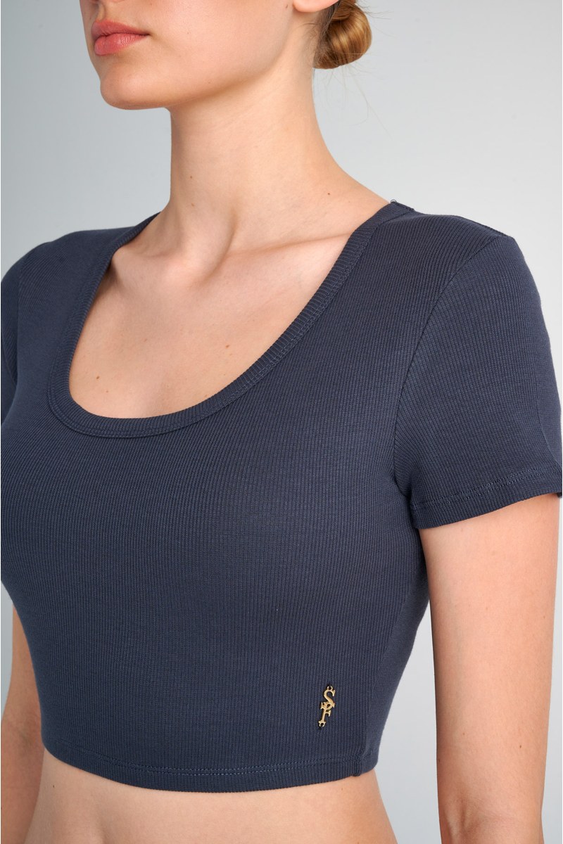 COTTON CROPPED SHORT SLEEVE RIBBED TOP-24818142-920