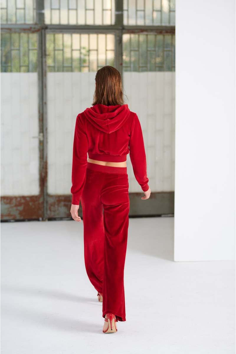 EMBELLISHED HIGH WAISTED FLARED VELOUR PANTS