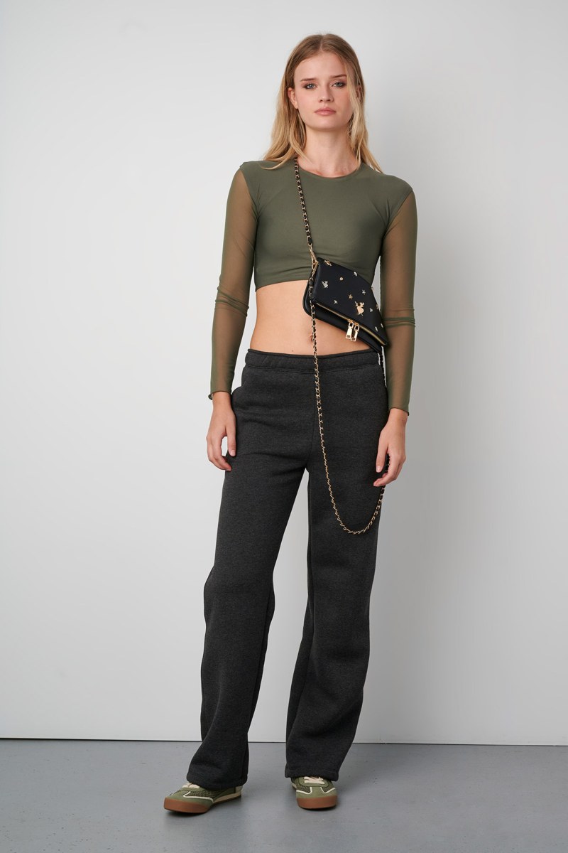 COTTON BASIC FLARED PANTS WITH INNER SOFT FLEECE FABRIC-24831120-214