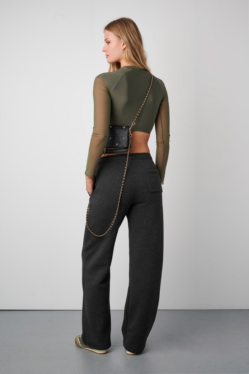 COTTON BASIC FLARED PANTS WITH INNER SOFT FLEECE FABRIC-24831120-214