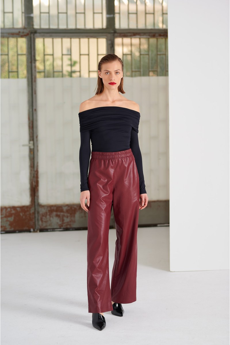 FAUX LEATHER HIGH WAISTED WIDE LEG PANTS-24831278-635