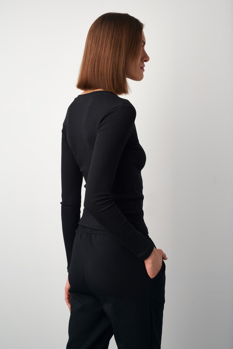 BASIC COTTON RIBBED TOP IN 'V' NECKLINE-24832038-110