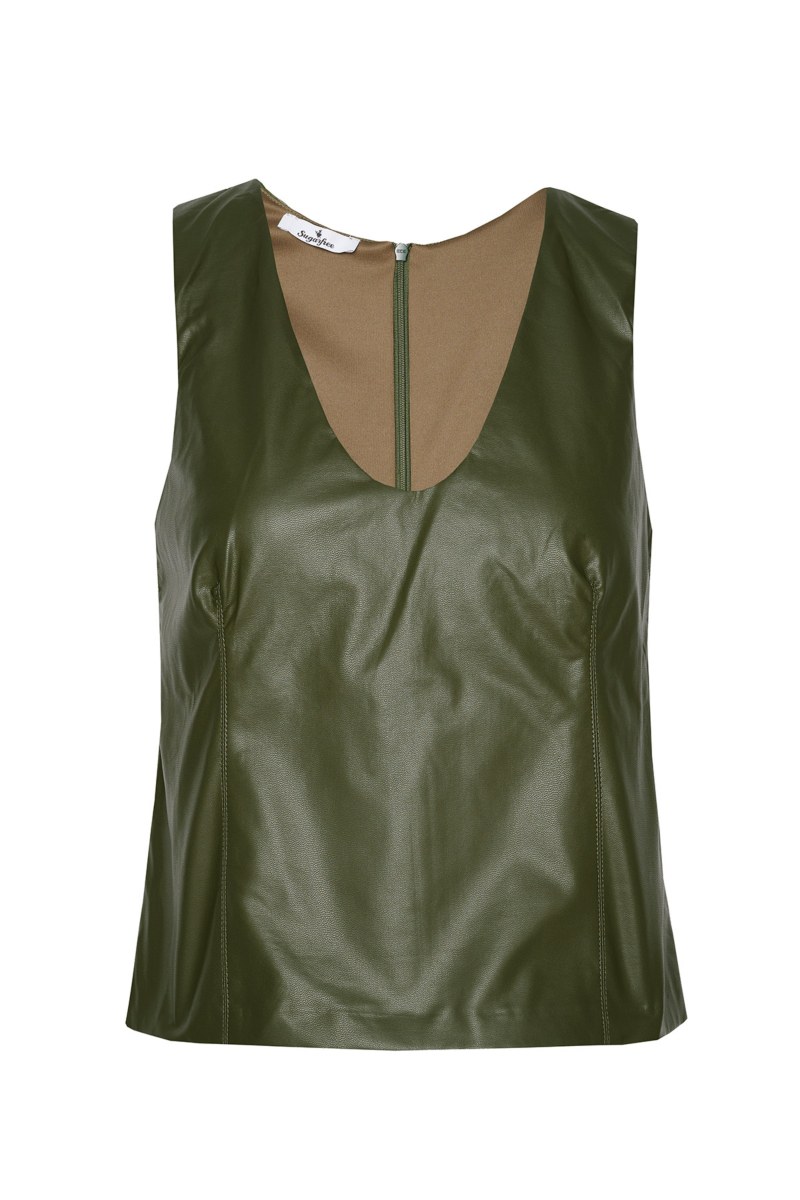 FAUX LEATHER CROPPED TOP IN 'V' NECKLINE-24832225-521