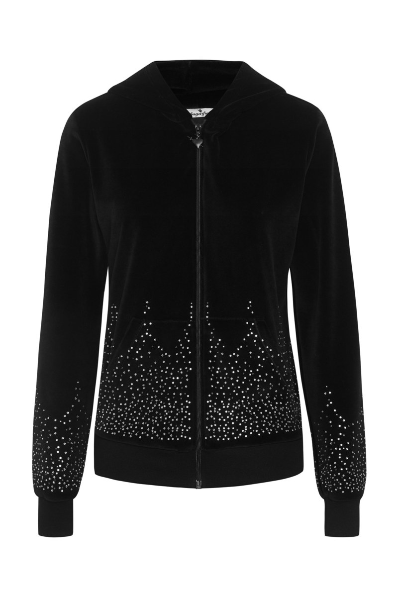 HOODED VELOUR JACKET WITH STRASS EMBELLISHMENT-24833044-110