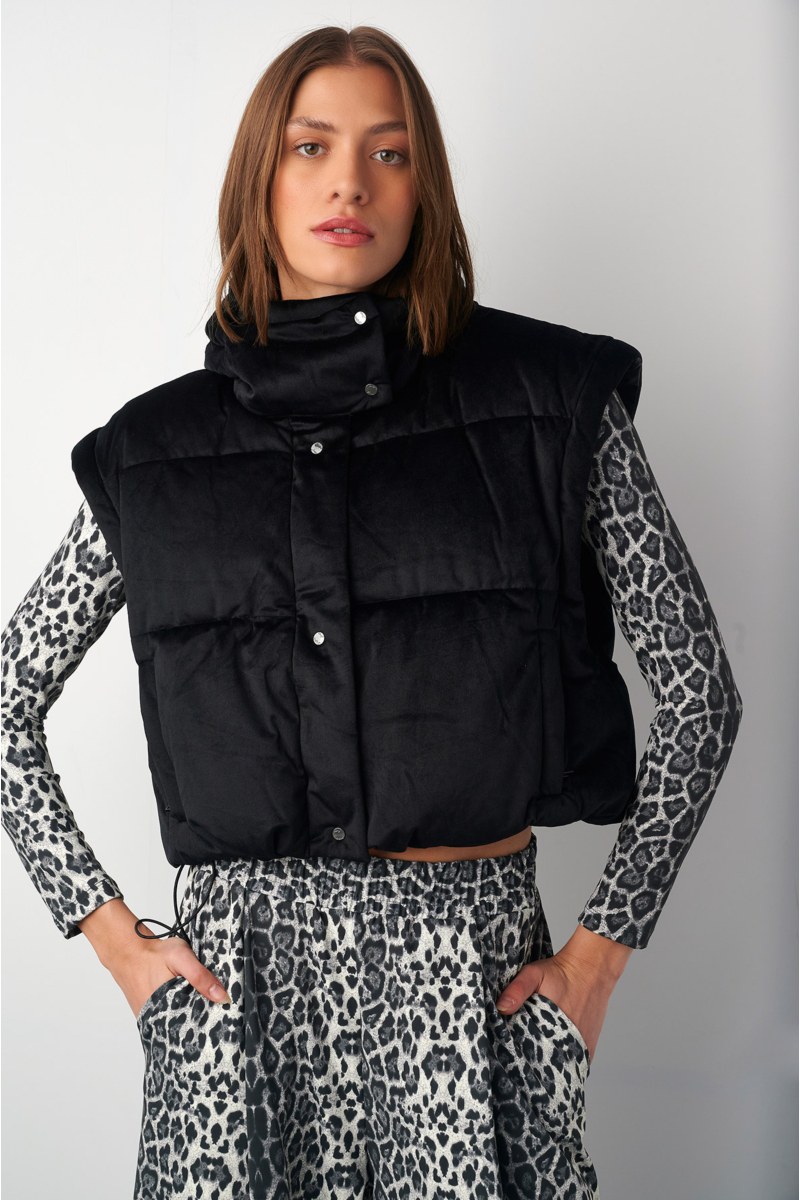 HOODED VELOUR QUILTED PUFFER JACKET WITH DETACHABLE SLEEVES-24833061-110