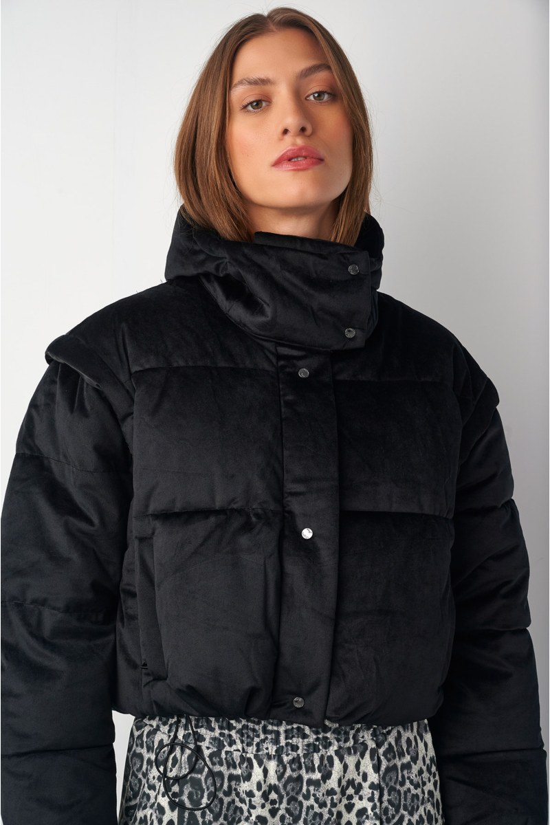 HOODED VELOUR QUILTED PUFFER JACKET WITH DETACHABLE SLEEVES-24833061-110
