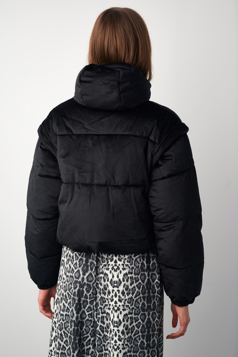 HOODED VELOUR QUILTED PUFFER JACKET WITH DETACHABLE SLEEVES-24833061-110