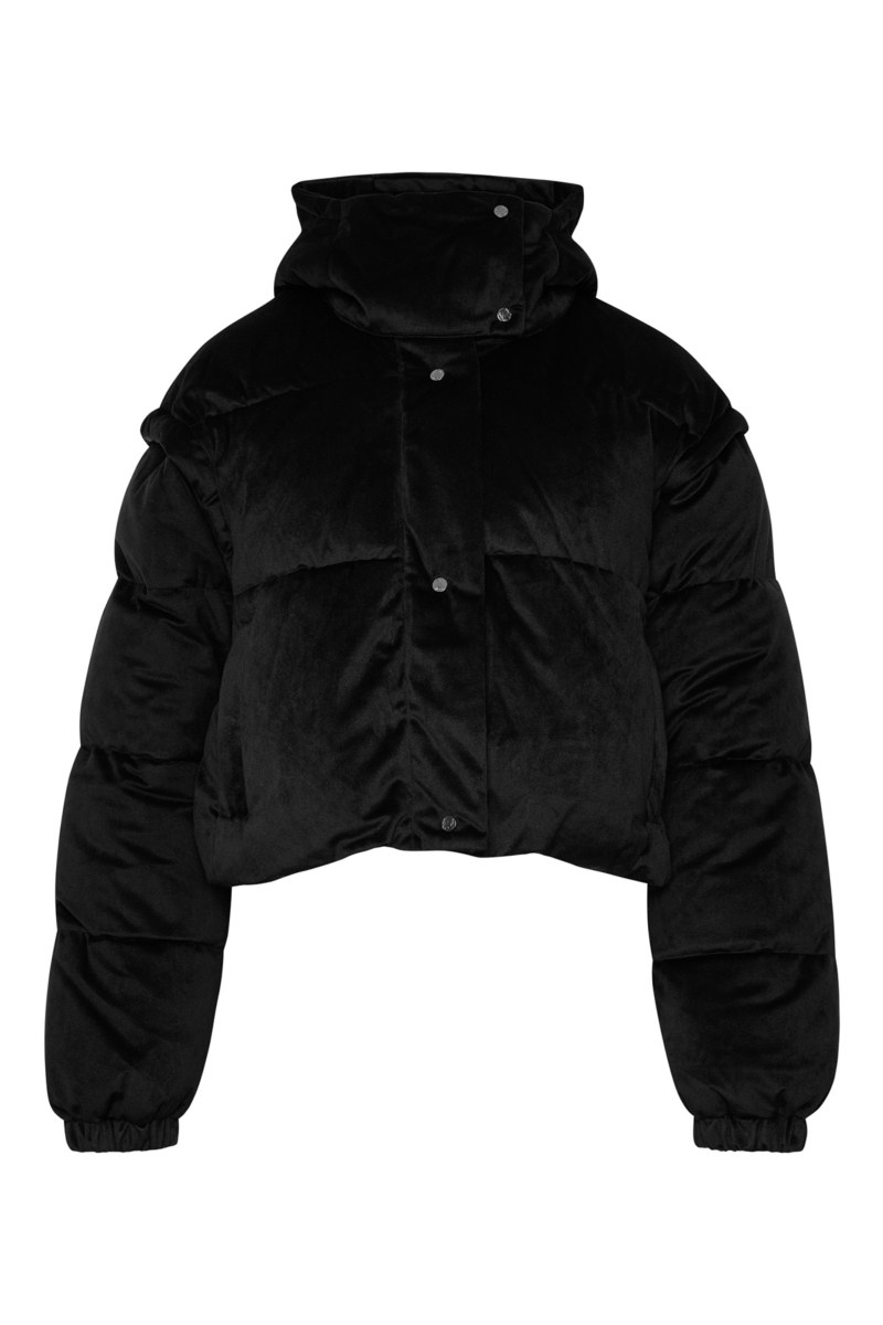 HOODED VELOUR QUILTED PUFFER JACKET WITH DETACHABLE SLEEVES-24833061-110