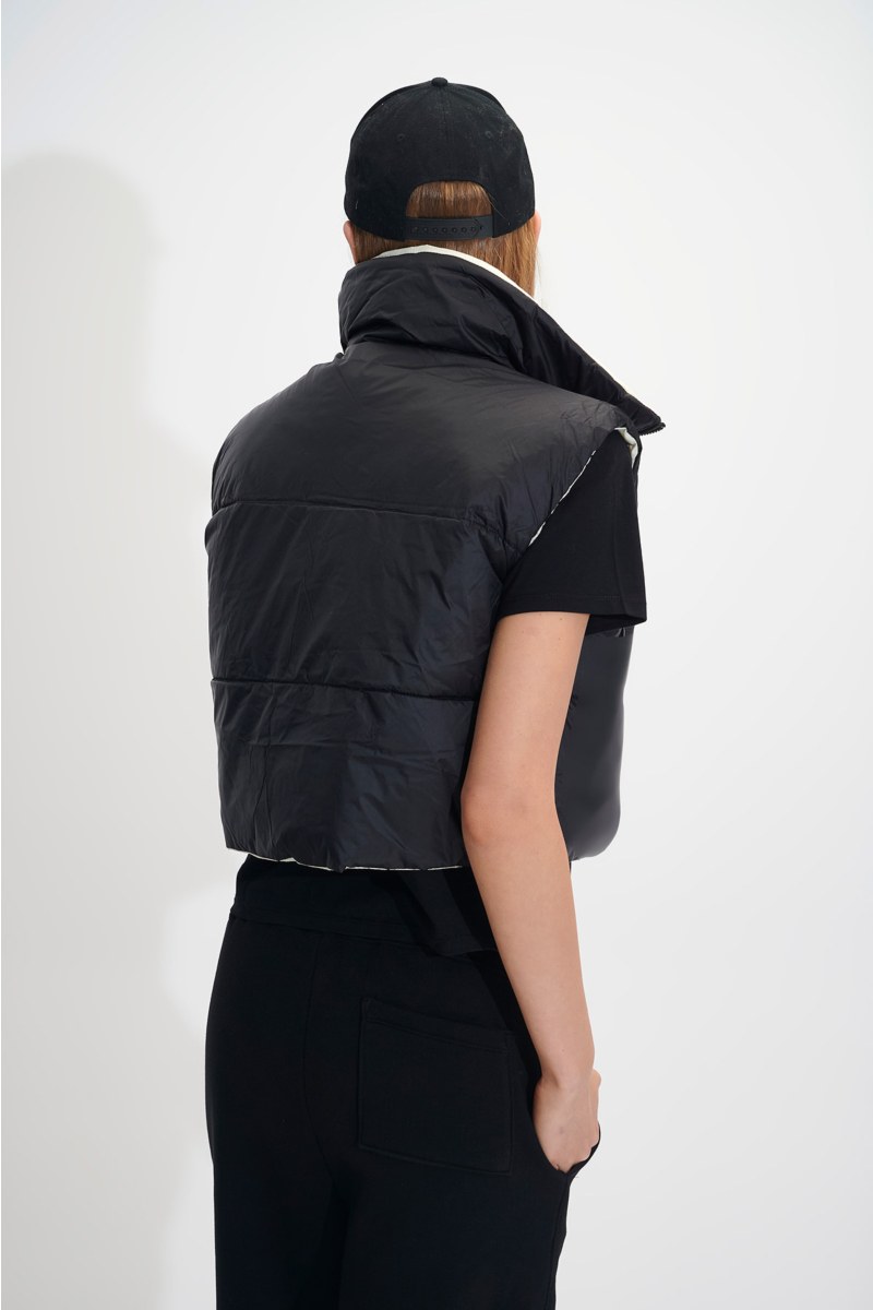 DOUBLE FACE PUFFER SLEEVELESS CROP VEST-24833096-110