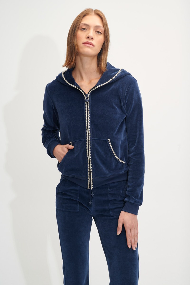 HOODED VELOUR JACKET WITH KNITTED ZIGZAG TRIM DETAILING-24833160-853