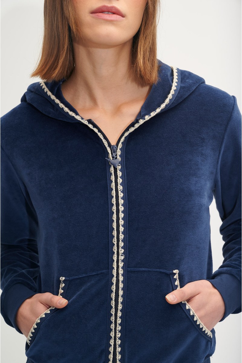 HOODED VELOUR JACKET WITH KNITTED ZIGZAG TRIM DETAILING-24833160-853