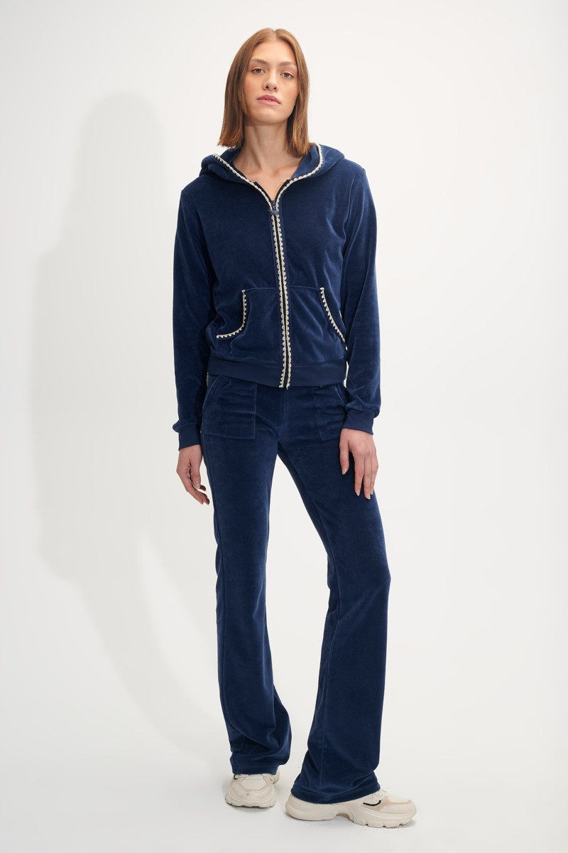 HOODED VELOUR JACKET WITH KNITTED ZIGZAG TRIM DETAILING-24833160-853