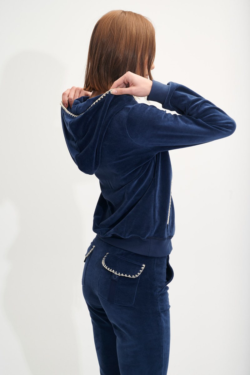 HOODED VELOUR JACKET WITH KNITTED ZIGZAG TRIM DETAILING-24833160-853