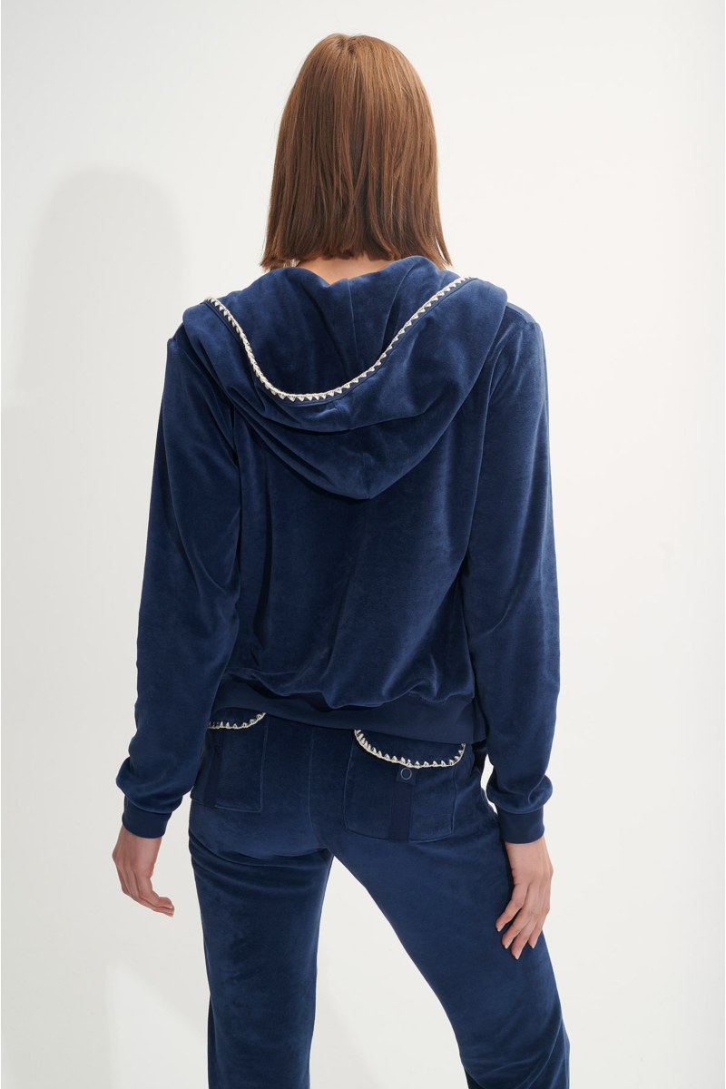 HOODED VELOUR JACKET WITH KNITTED ZIGZAG TRIM DETAILING-24833160-853