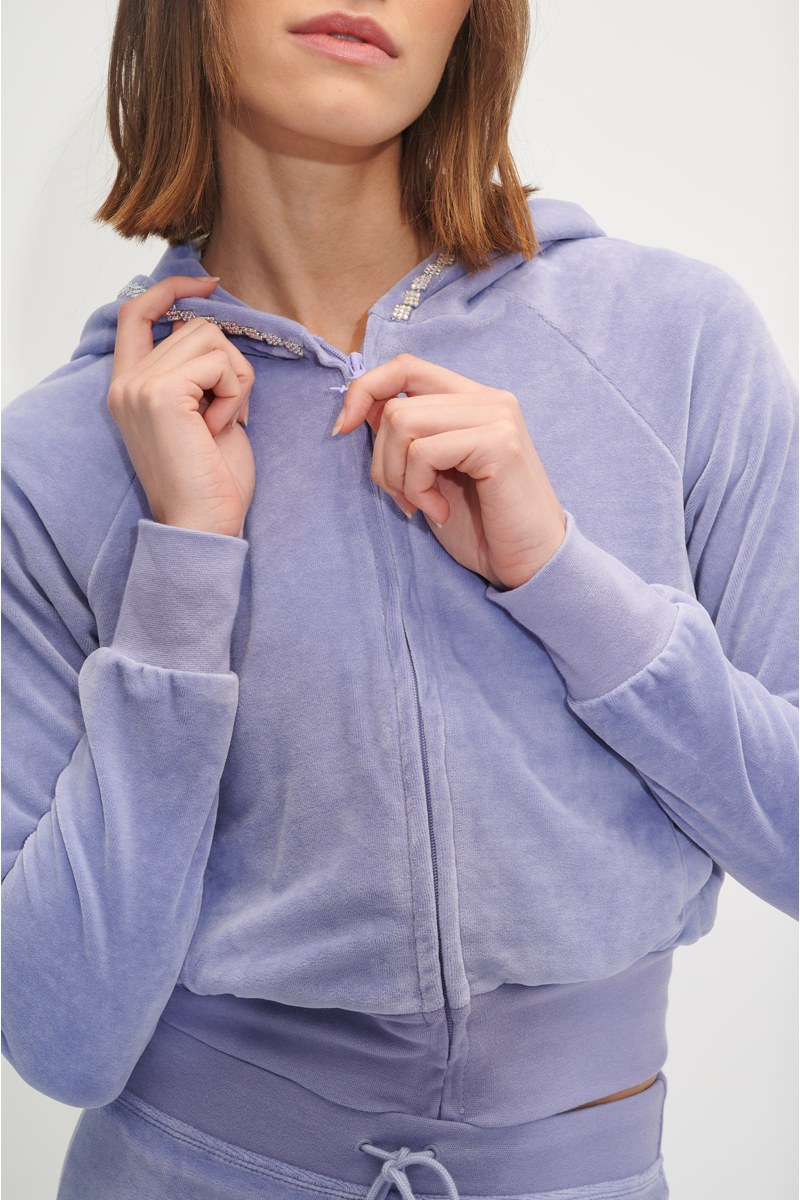 VELOUR JACKET WITH STRASS EMBELLISHMENT ON THE HOOD-24833180-800