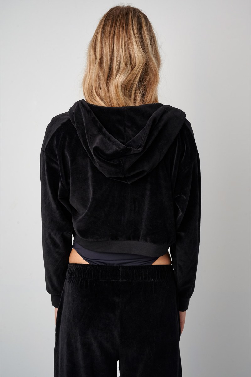 STRASS EMBELLISHED CROPPED VELOUR HOODIE JACKET-24833190-110