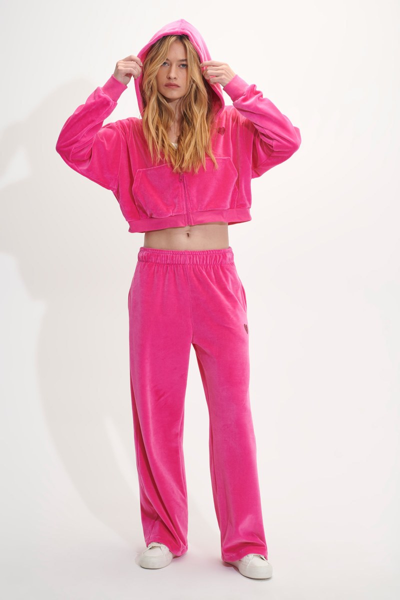 STRASS EMBELLISHED CROPPED VELOUR HOODIE JACKET-24833190-715