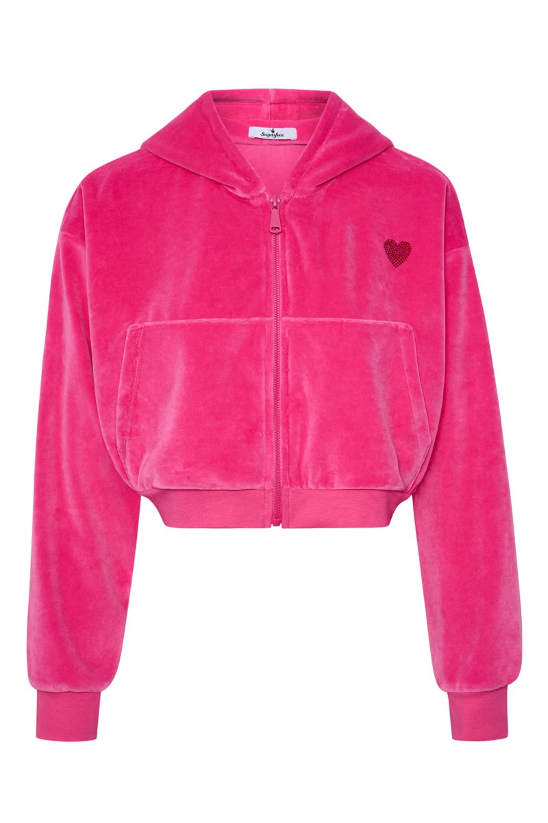 STRASS EMBELLISHED CROPPED VELOUR HOODIE JACKET-24833190-715