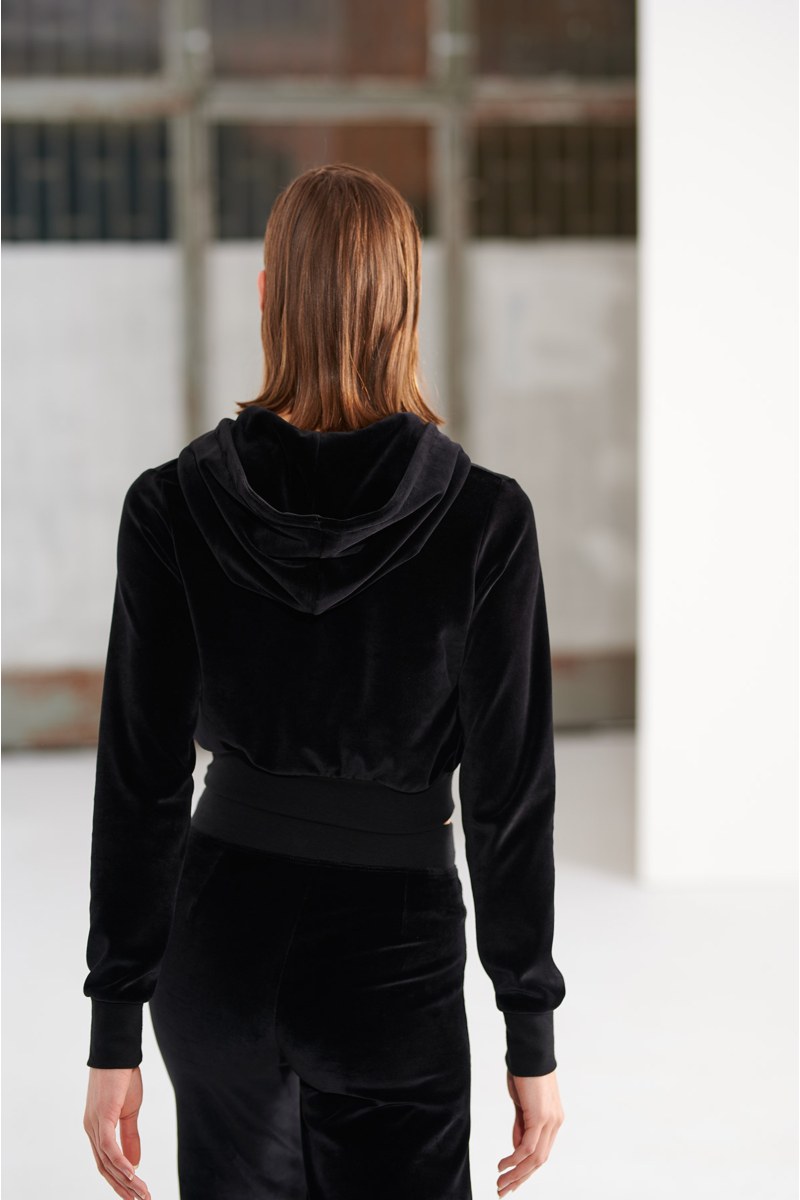 HOODED VELOUR CROPPED JACKET WITH STRASS EMBELLISHMENT-24833272-110