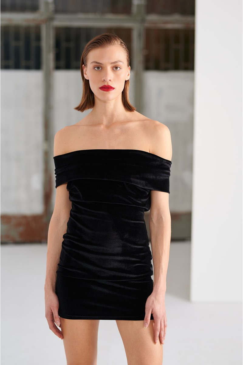 OFF-THE-SHOULDER VELOUR MINI DRESS-24834279-110