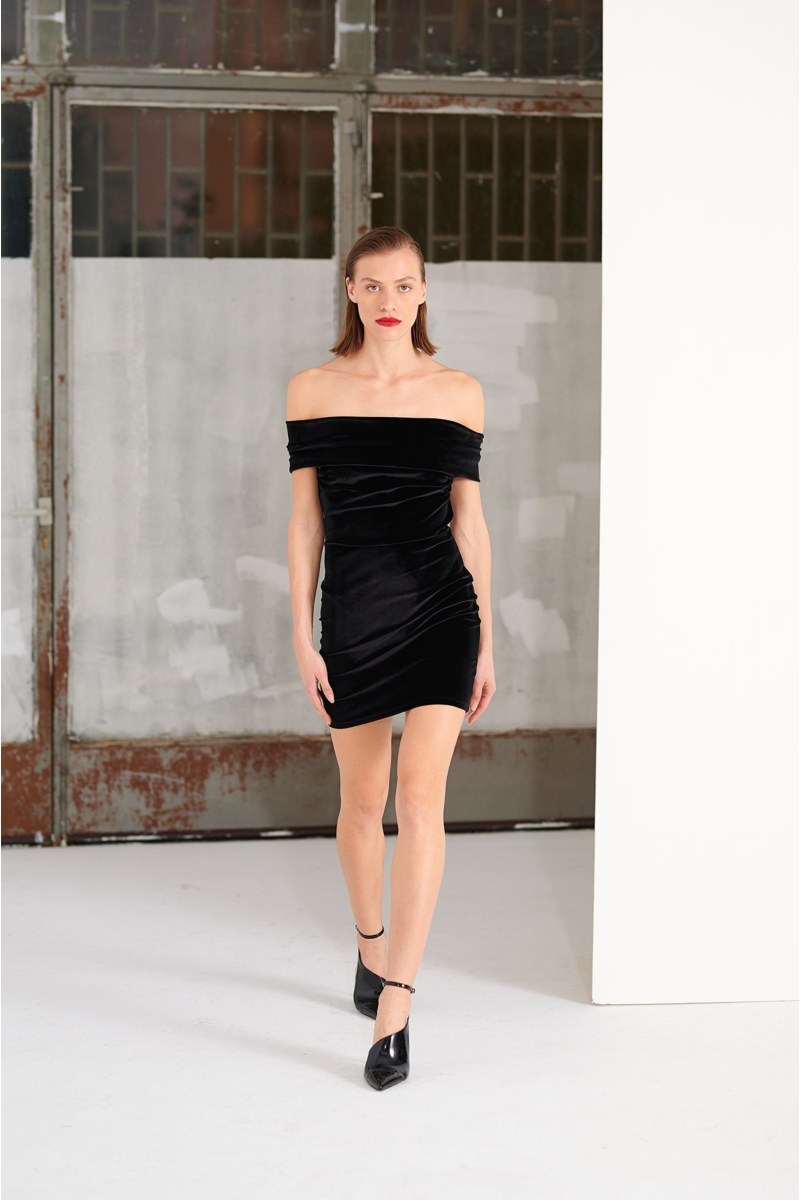 OFF-THE-SHOULDER VELOUR MINI DRESS-24834279-110