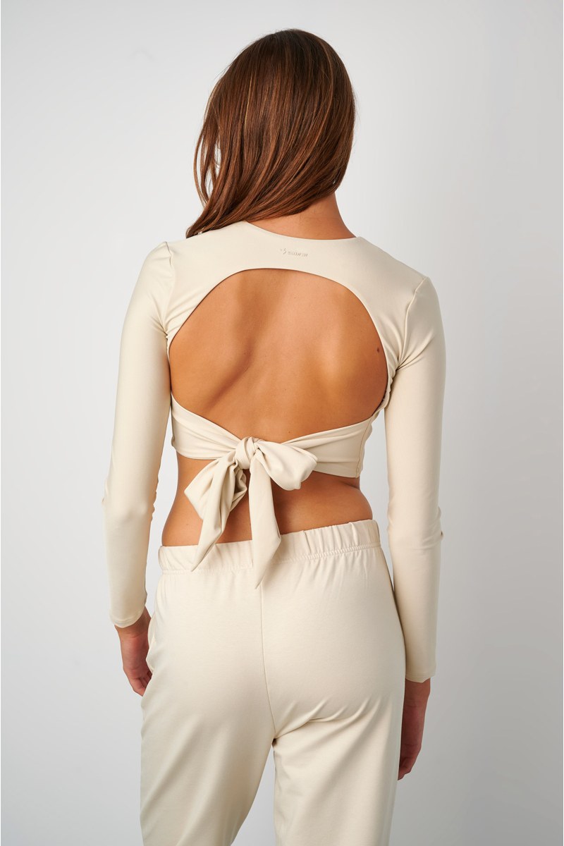 LONG SLEEVED SPORTS CROP TOP WITH TIE AT THE BACK-24862092-103