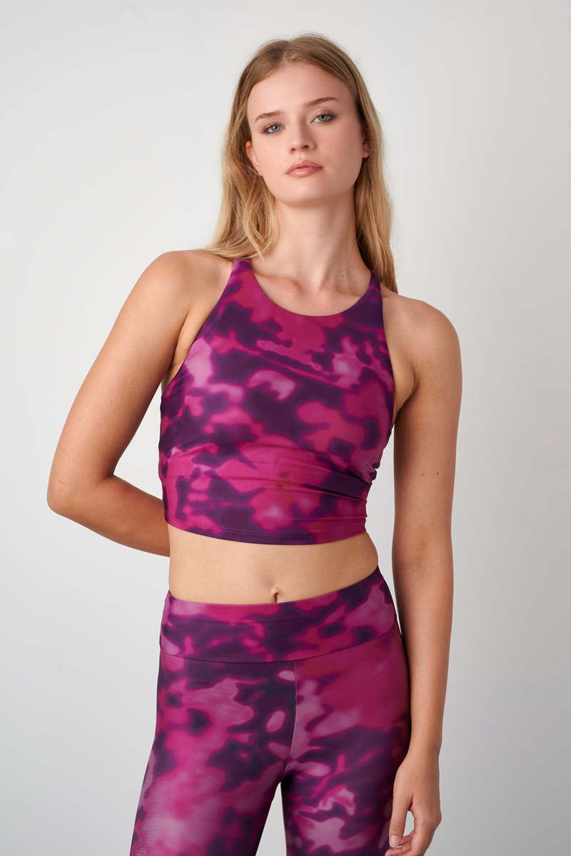VINTAGE STYLE PRINTED SPORTS CROP TOP WITH STRAPPY CROSSED BACK-24868105-845