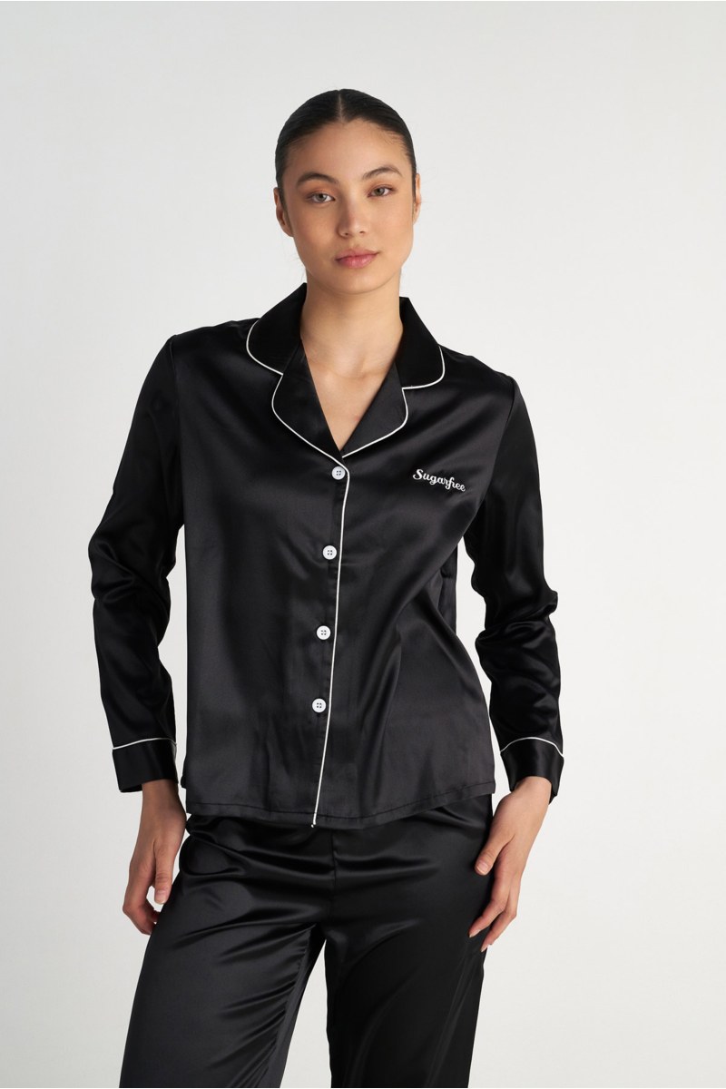 CONTRAST PIPING SATIN PYJAMA SET-25538006-110