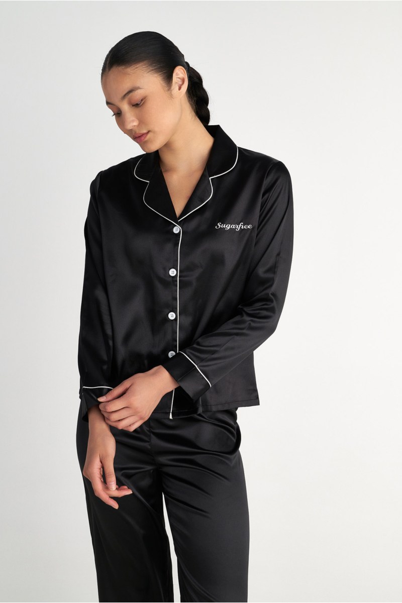 CONTRAST PIPING SATIN PYJAMA SET-25538006-110