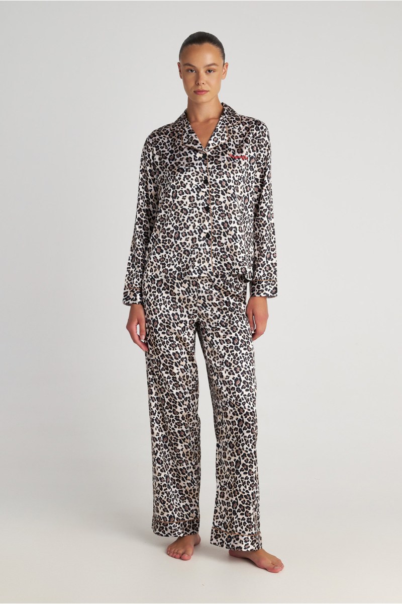LEOPARD PRINTED SATIN PYJAMA SET-25538007-301