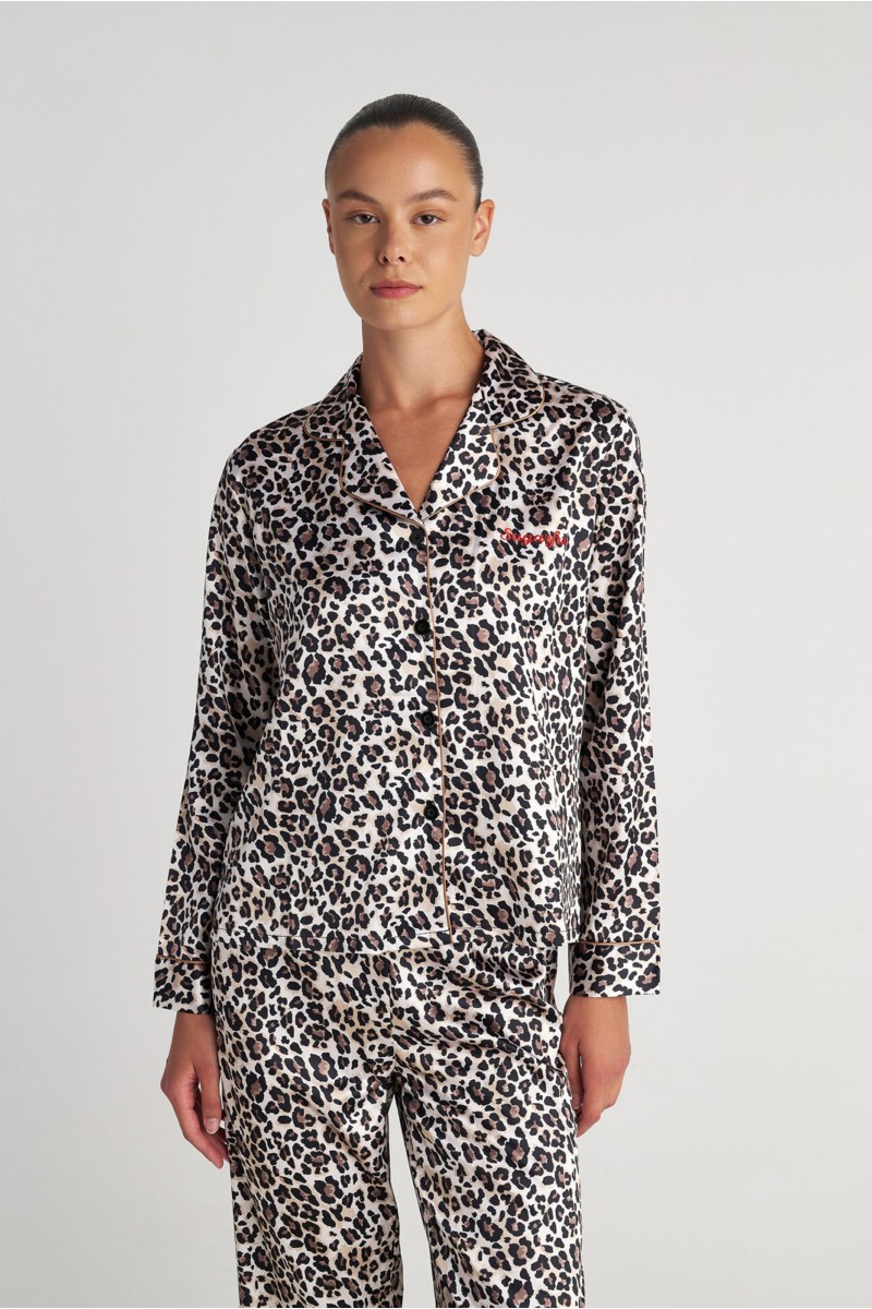 LEOPARD PRINTED SATIN PYJAMA SET-25538007-301