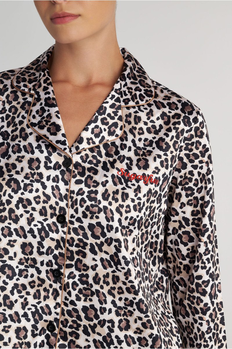 LEOPARD PRINTED SATIN PYJAMA SET-25538007-301