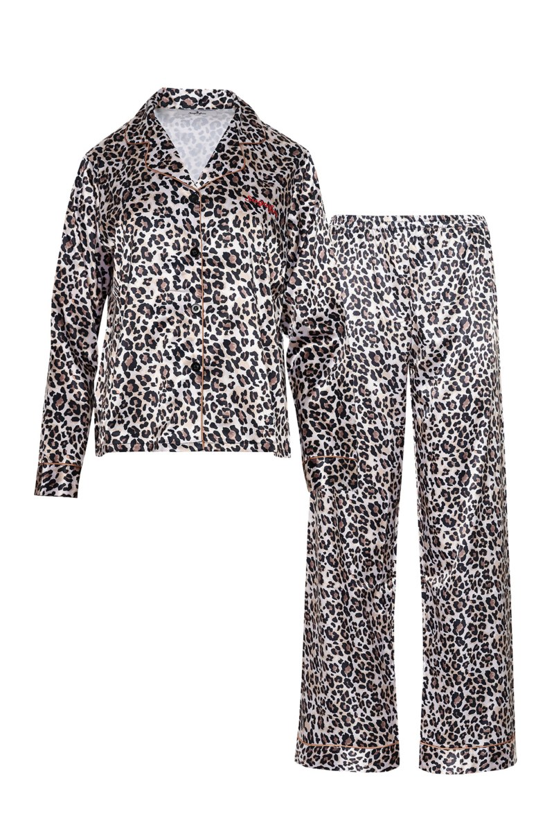 LEOPARD PRINTED SATIN PYJAMA SET-25538007-301