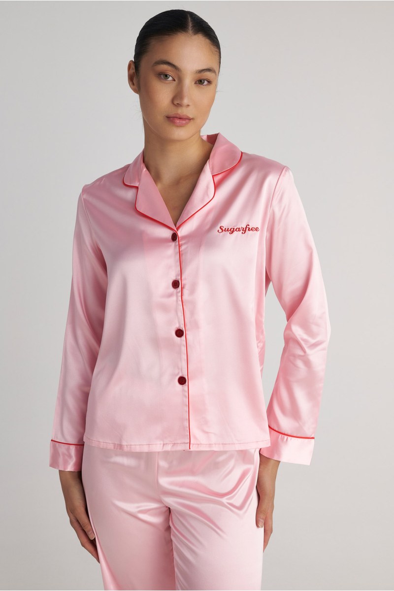 CONTRAST PIPING SATIN PYJAMA SET-25538008-712