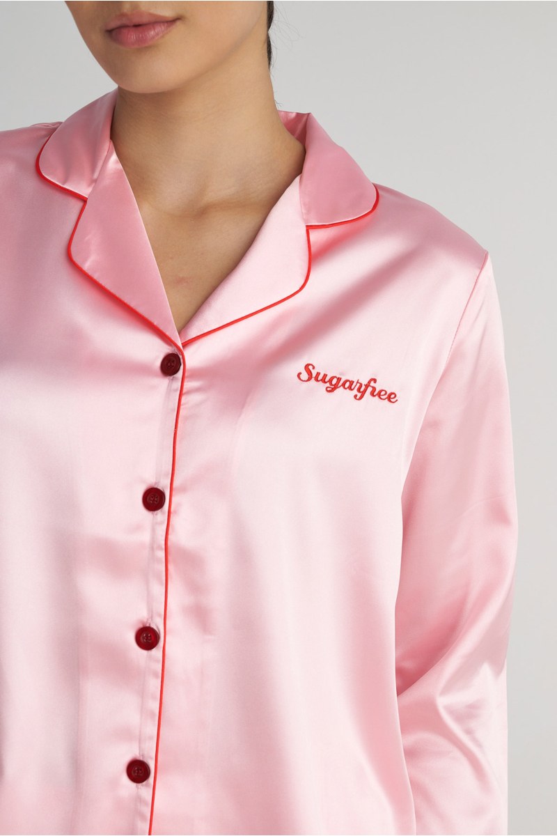 CONTRAST PIPING SATIN PYJAMA SET-25538008-712