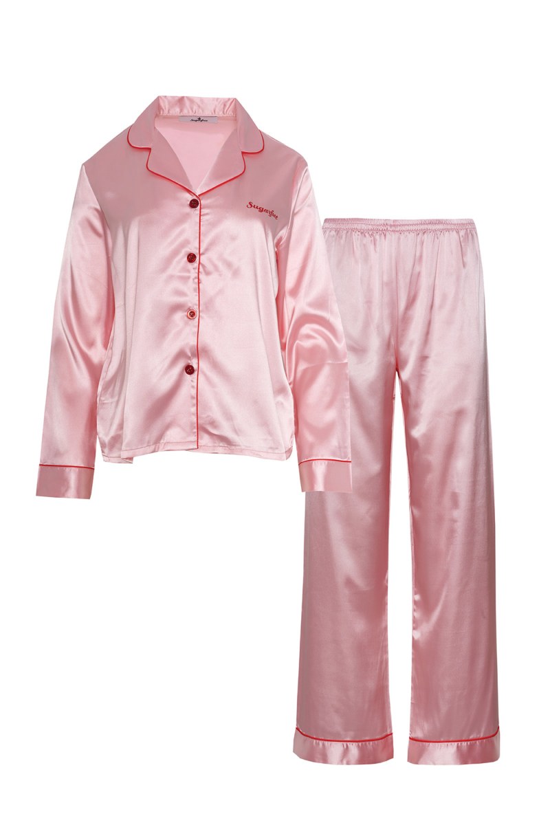 CONTRAST PIPING SATIN PYJAMA SET-25538008-712