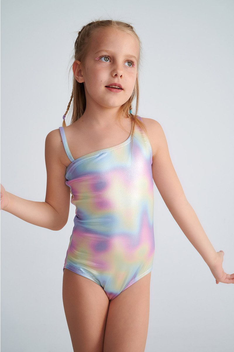IRIDESCENT ONE SHOULDER ONEPIECE SWIMSUIT FOR GIRLS-25615087-999