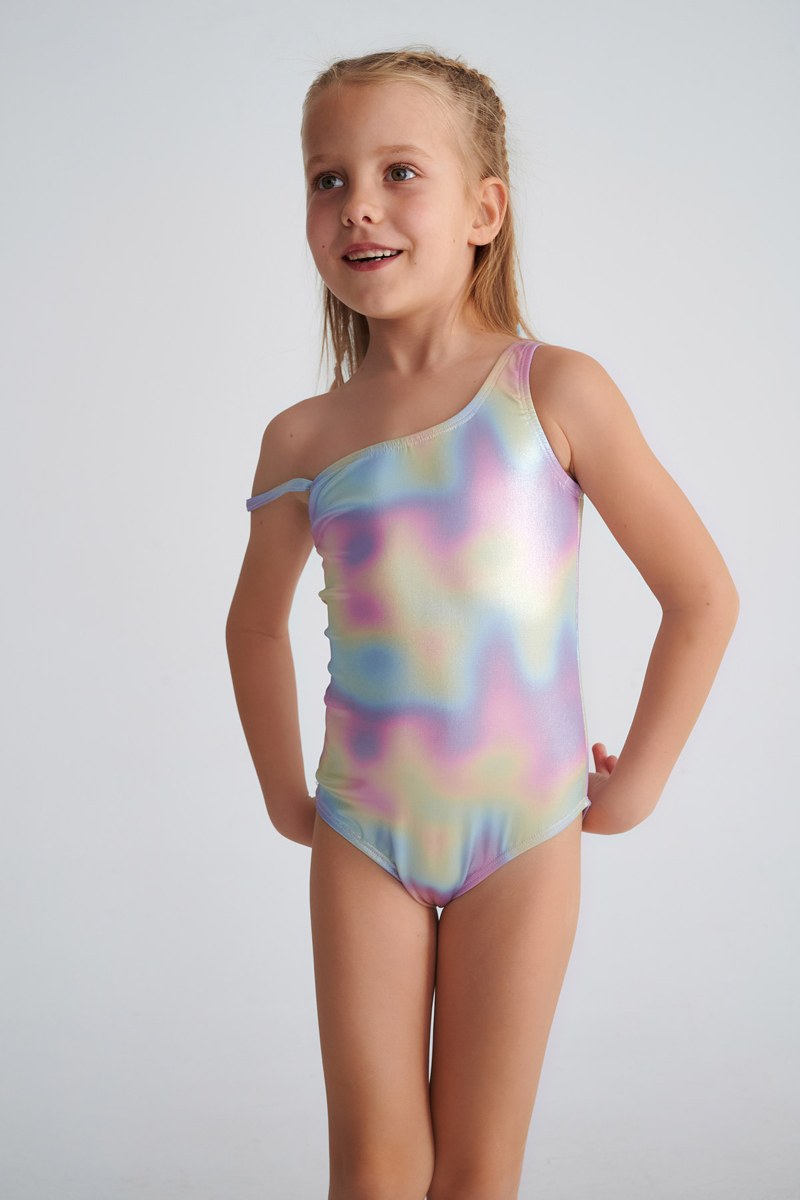 IRIDESCENT ONE SHOULDER ONEPIECE SWIMSUIT FOR GIRLS-25615087-999