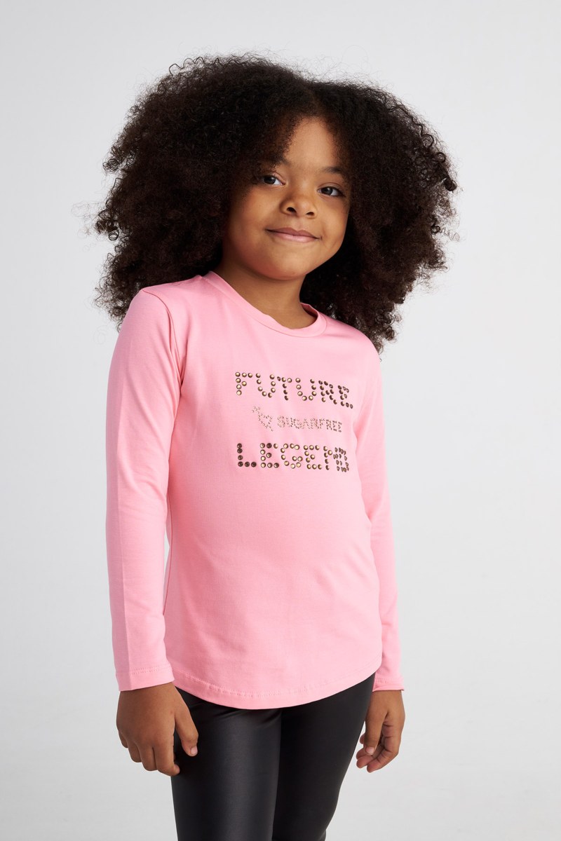 EMBELLISHED LONG SLEEVED COTTON TOP FOR GIRLS-25632045-714