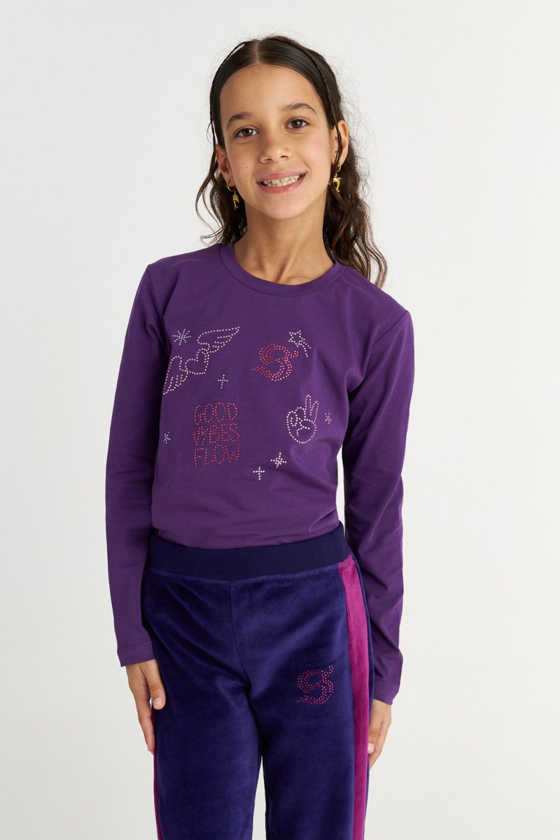 EMBELLISHED LONG SLEEVED COTTON TOP FOR GIRLS-25632053-815