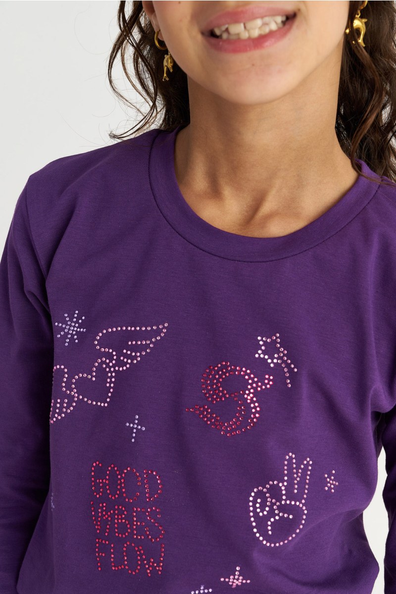 EMBELLISHED LONG SLEEVED COTTON TOP FOR GIRLS-25632053-815
