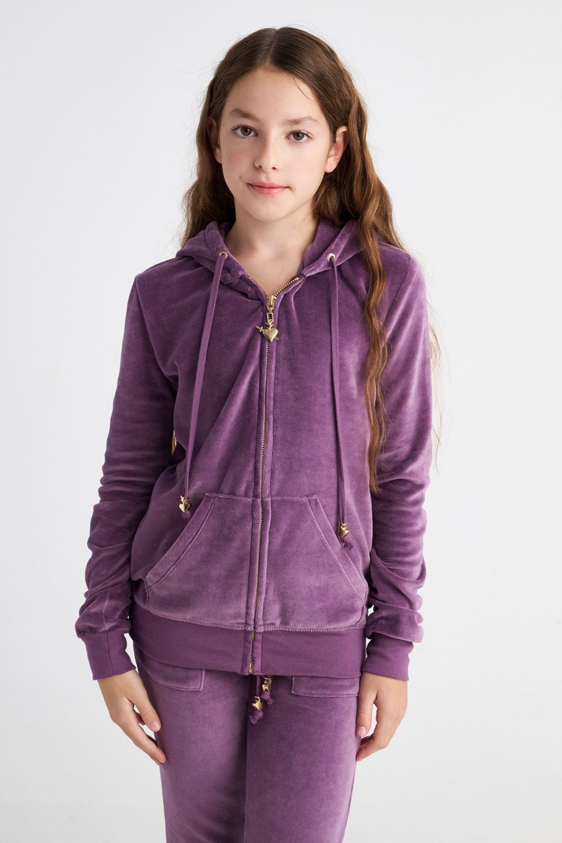 HOODED FASHION VELOUR JACKET FOR TEENS-25633000-947