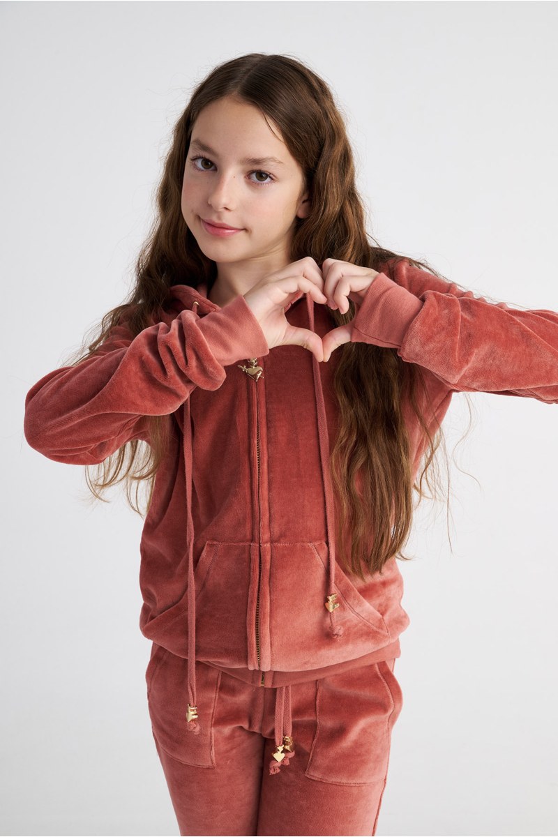 HOODED FASHION VELOUR JACKET FOR TEENS-25633000-949