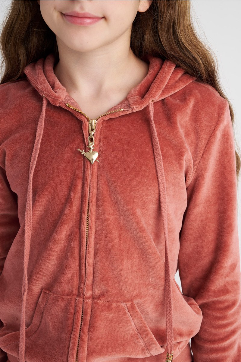 HOODED FASHION VELOUR JACKET FOR TEENS-25633000-949