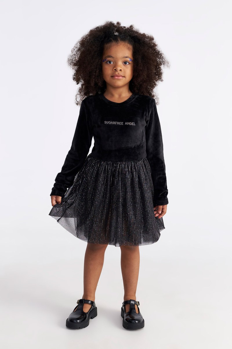 SHIMMERING LONG-SLEEVED SUPER SOFT VELOUR DRESS FOR GIRLS-25634030-110