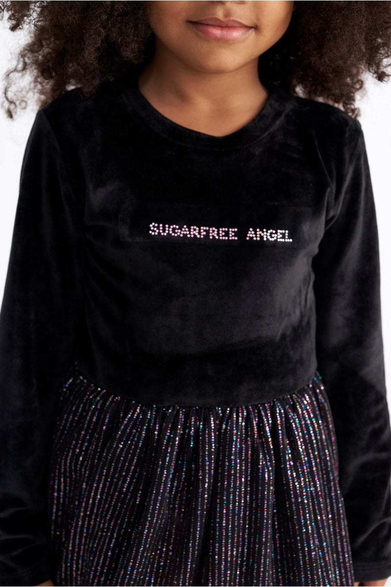 SHIMMERING LONG-SLEEVED SUPER SOFT VELOUR DRESS FOR GIRLS-25634030-110