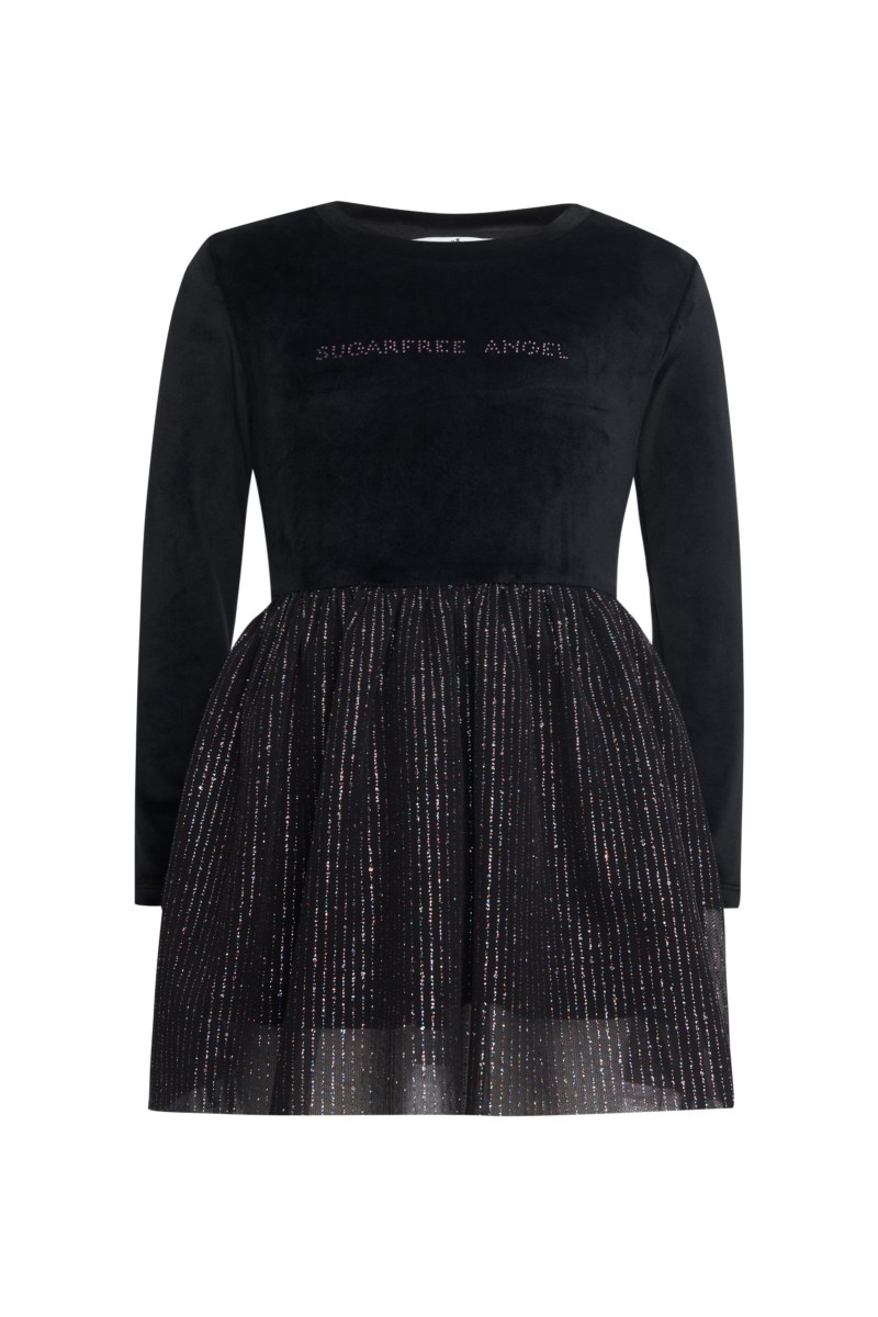 SHIMMERING LONG-SLEEVED SUPER SOFT VELOUR DRESS FOR GIRLS-25634030-110