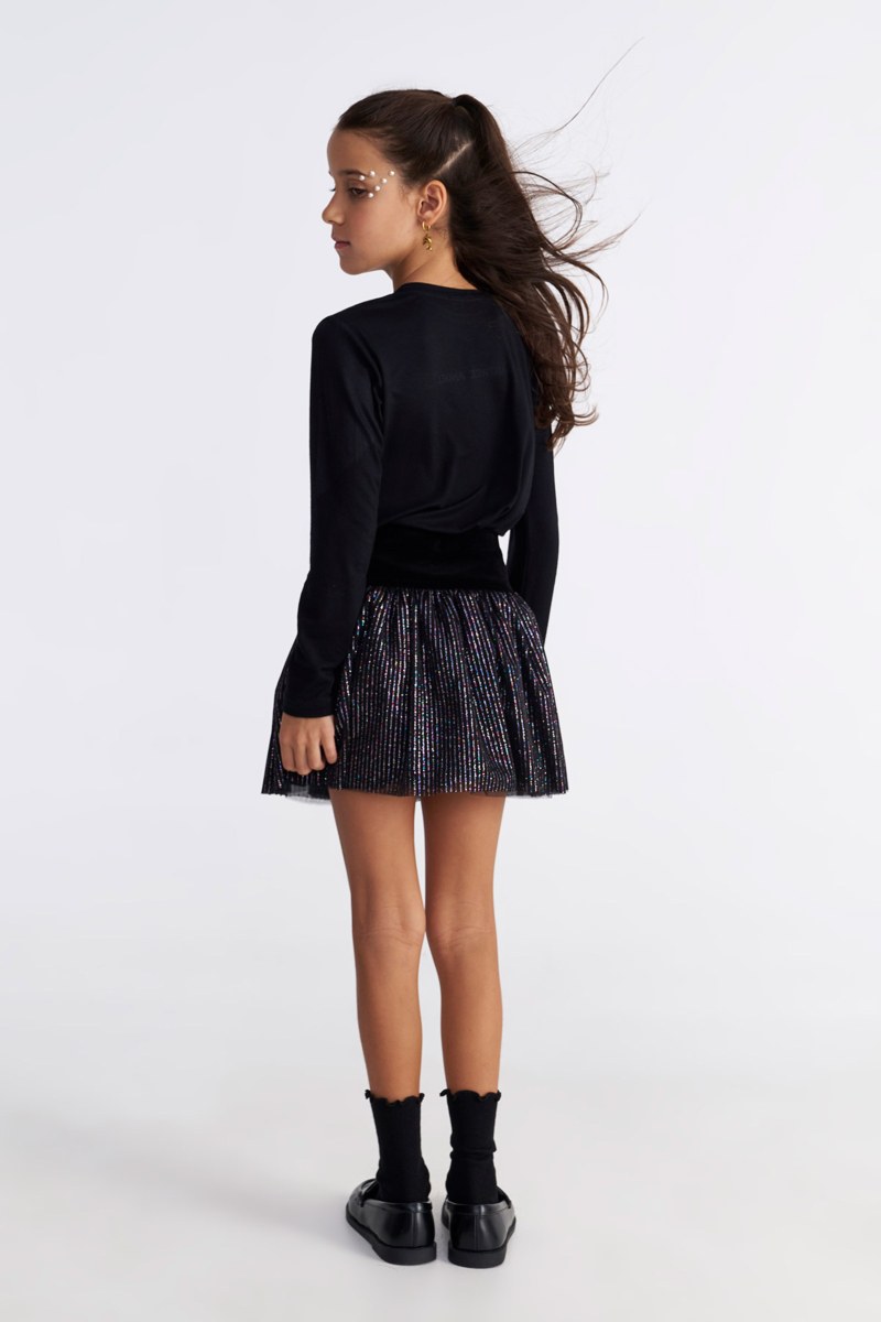SHIMMERING SUPER SOFT VELOUR RUFFLED MINI SKIRT FOR GIRLS-25634031-110