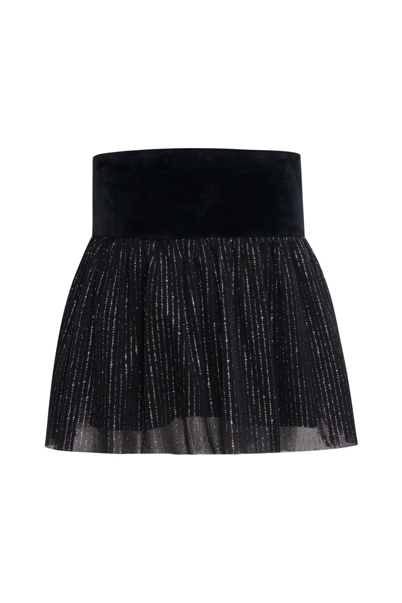 SHIMMERING SUPER SOFT VELOUR RUFFLED MINI SKIRT FOR GIRLS-25634031-110