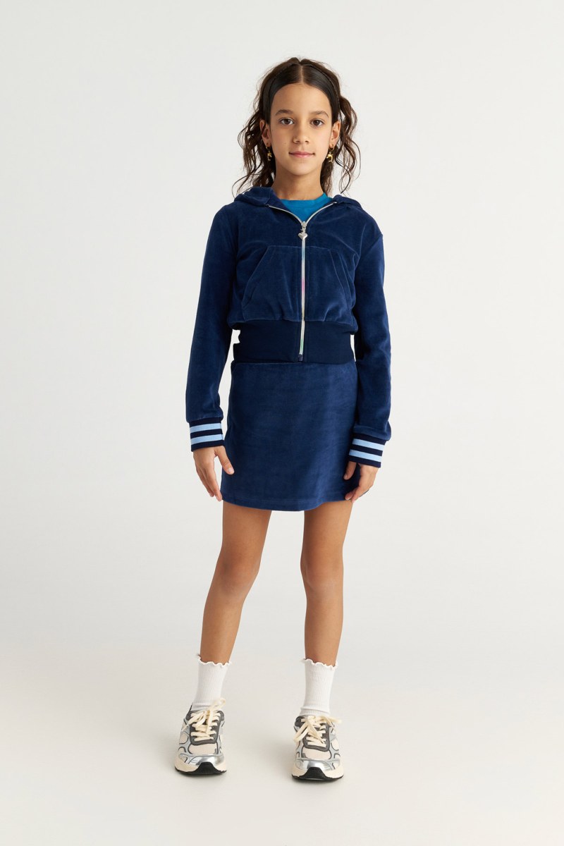 EMBELLISHED VELOUR JACKET/SKIRT SET FOR GIRLS WITH RAINBOW ZIPPER-25638020-852